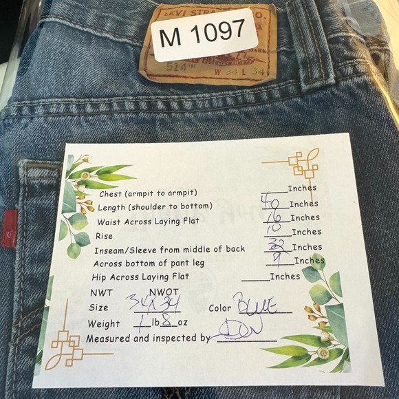 Vintage Levi's 514 Men's Jeans 34x34 Blue Denim 100% Cotton Slim Straight - Picture 9 of 15